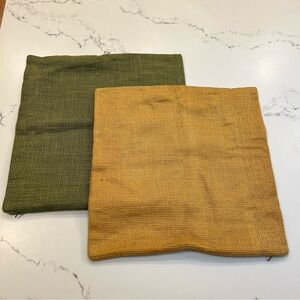 Set of 2 Crate& Barrel Chaparral Pillow Covers Shams 18x18 Green Mustard Yellow